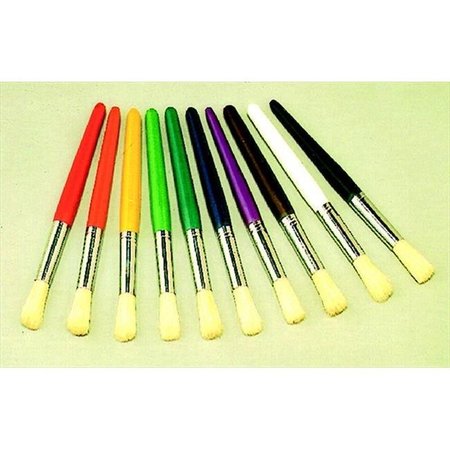 SCHOOL SMART School Smart 085680 Non-Toxic Stubby Plastic Handle Paint Brush Pack - 7.50 In. - Assorted Color; Pack Of 10 85680